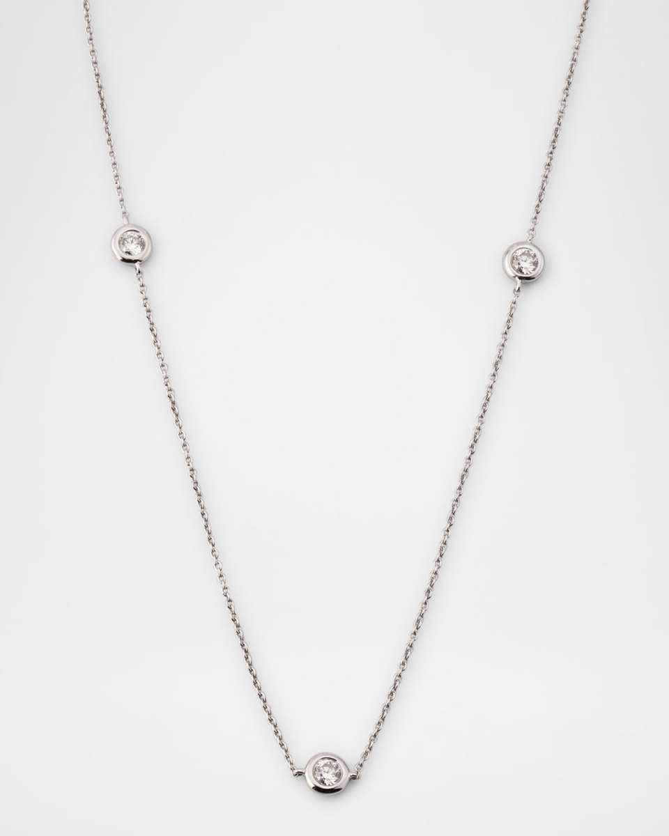 18K White Gold 3 Diamond Dot Necklace, 0.24tcw